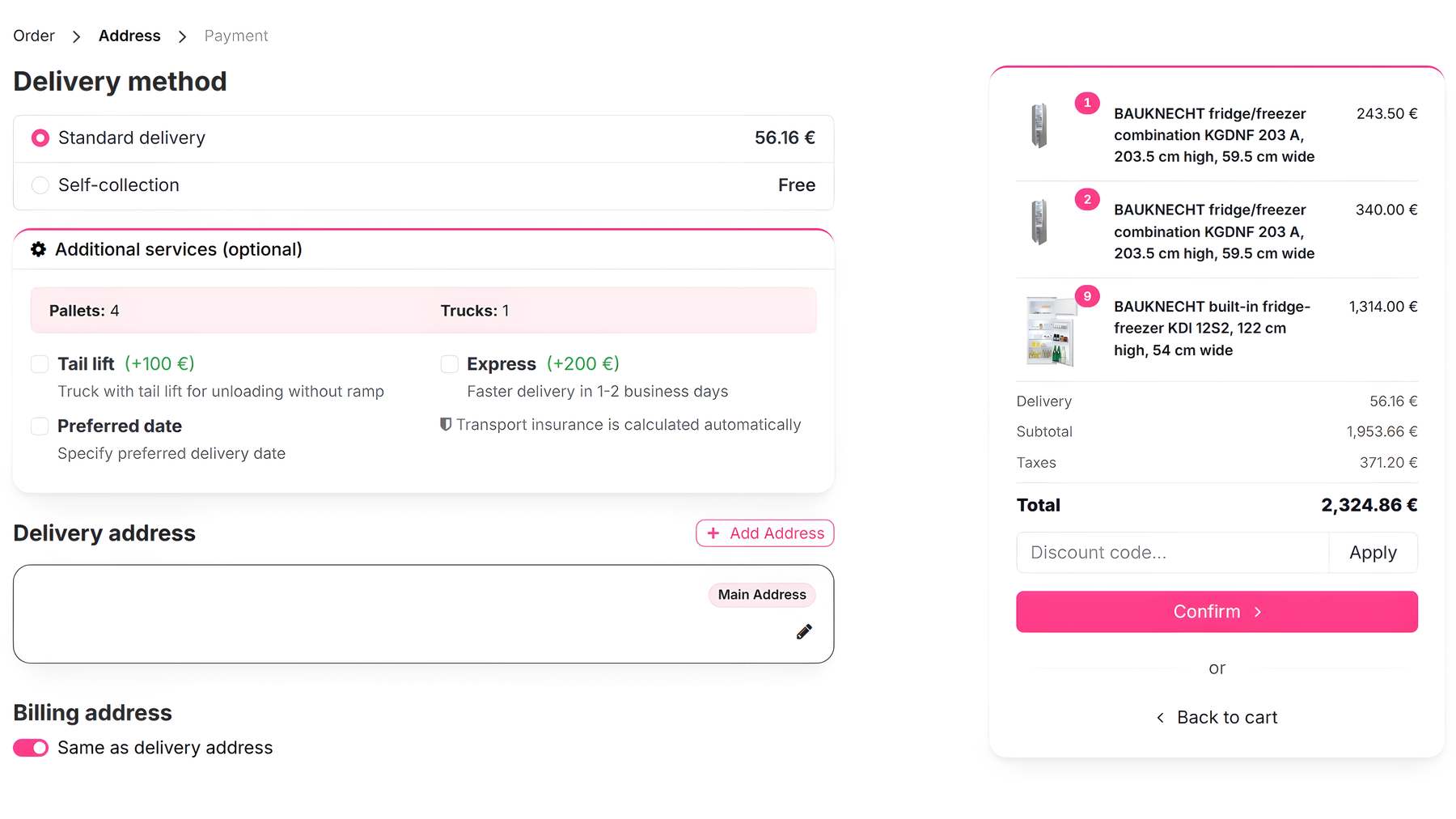 elvinci checkout and order overview