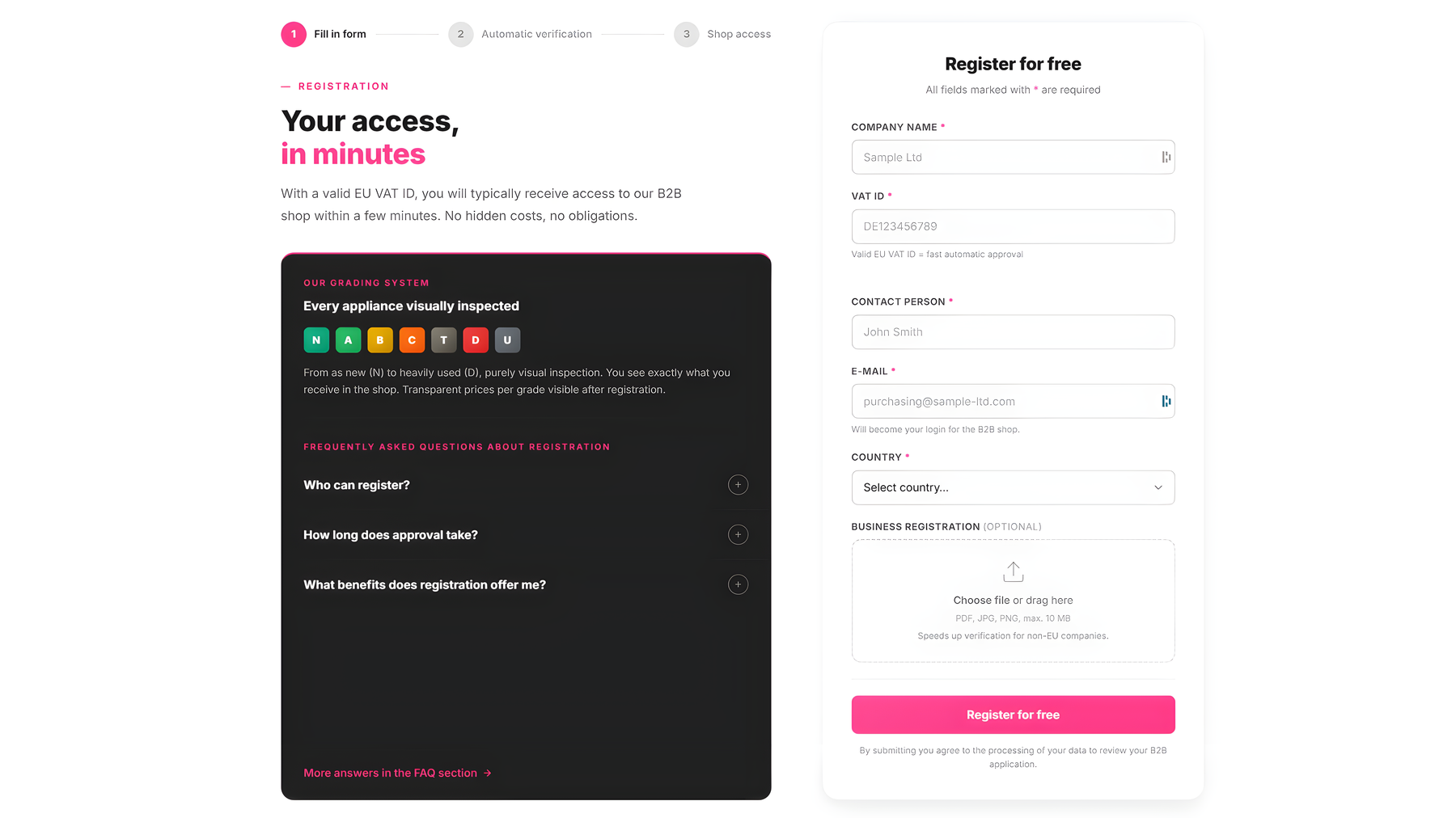 elvinci B2B Registration Form